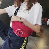 Women Waist Bag Letter Nylon Waterproof Shoulder Banana Bag