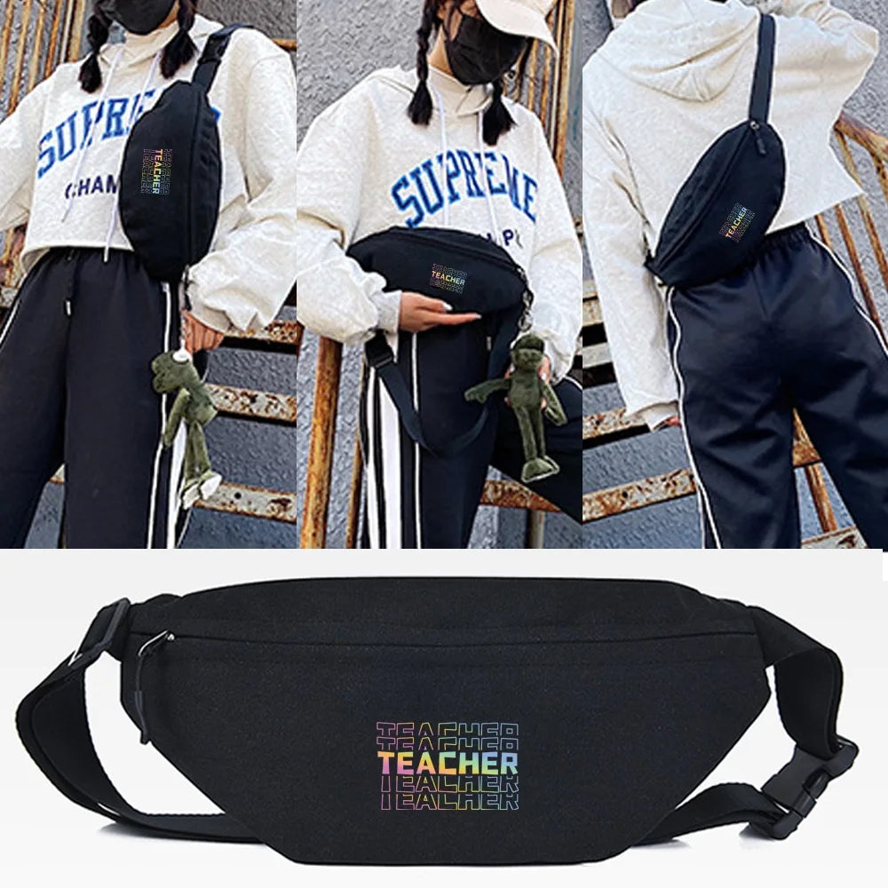 Women Waist Bag Multicolor Letter Print Chest Pack Running Crossbody Bag