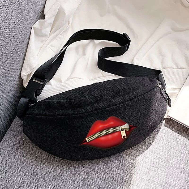 Youth Lip Printing Waist Bag for Running and Cycling
