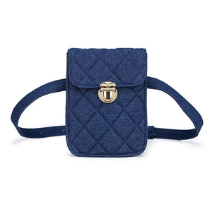 Women Waist Bag Denim Plaid Fanny Pack Belt Retro Cell Phone Purse