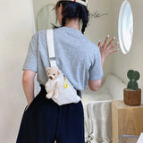 Canvas Waist Fanny Pack Chest Crossbody Belt Bag with Teddy Bear