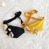 Canvas Waist Fanny Pack Chest Crossbody Belt Bag with Teddy Bear