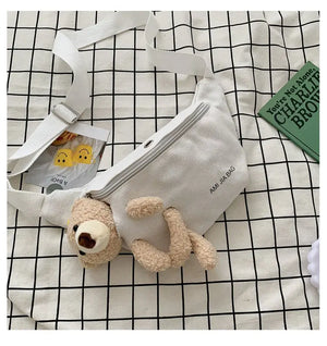 Canvas Waist Bag Chest Crossbody Wild Style Zipper Crossbody Teddy Bear
