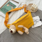 Women Canvas Waist Bag Chest Crossbody Teddy Bear Zipper Crossbody Bag
