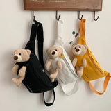 Women Canvas Waist Bag Chest Crossbody Teddy Bear Zipper Crossbody Bag