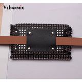 Women Waist Pack Fanny Pack Women Belt Bag Leather Rivet Wa...