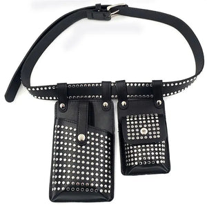 Women Waist Pack PU Leather Fanny Pack Punk Belt Bag Crossbody Bags