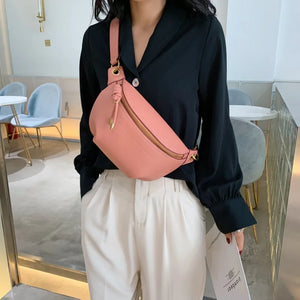 Women Leather Waist Fanny Belt Bags Messenger Chest Crossbody Bag