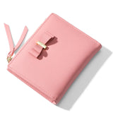 Bow Women Small Leather Wallet Zipper Purses Lady Purse