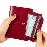 Leather Retro Oil Wax Cowhide Women Wallet Short Small Coin Purse Girls