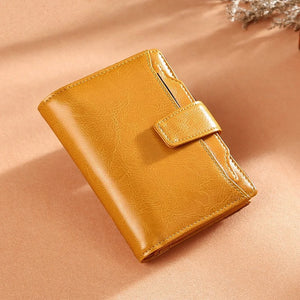 Leather Retro Oil Wax Cowhide Women Wallet Short Small Coin Purse Girls