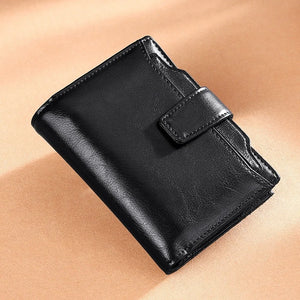 Leather Retro Oil Wax Cowhide Women Wallet Short Small Coin Purse Girls