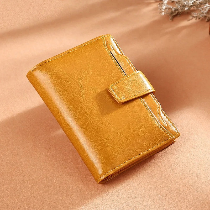 Leather Retro Oil Wax Cowhide Women Wallet Short Small Coin Purse Girls