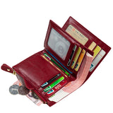 Leather Retro Oil Wax Cowhide Women Wallet Short Small Coin Purse Girls