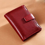 Leather Retro Oil Wax Cowhide Women Wallet Short Small Coin Purse Girls