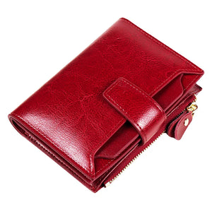 Retro Oil Wax Cowhide Women Wallet Short Zipper Coin Purse Carteras