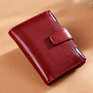 Women Wallet Leather Retro Oil Wax Cowhide Girls Wallet Short Zipper Small Coin