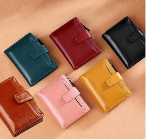 Retro Oil Wax Cowhide Women Wallet Short Zipper Small Coin Purse