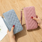 Women Wallet Long Crown Double Zipper Embroidery Thread Ladies Hand Wallet