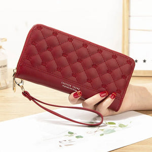 Women Wallet Long Crown Double Zipper Embroidery Thread Ladies Hand Wallet
