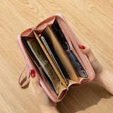 Women Wallet Long Crown Double Zipper Embroidery Thread Ladies Hand Wallet
