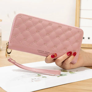 Women Wallet Long Crown Double Zipper Embroidery Thread Ladies Hand Wallet