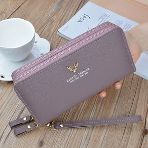 Embroidered Double Zipper Women's Long Wallet
