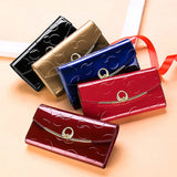 Women Leather Clutch Wallet Long Diamond Hasp 3-Fold