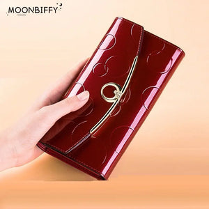 Women Leather Clutch Wallet Long Diamond Hasp 3-Fold