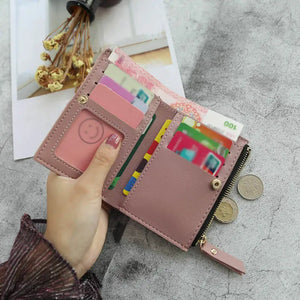 Women Wallet PU Leather Print Flower Cash Pocket Clutch Short Purse