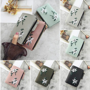Women Wallet PU Leather Print Flower Cash Pocket Mini Clutch Short Purse