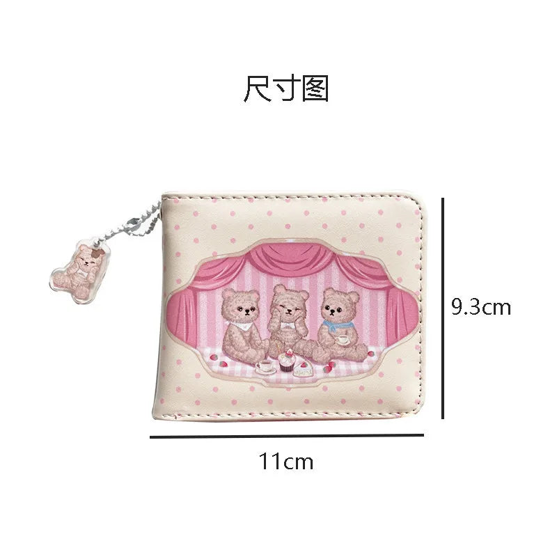 Vintage Bifold Clutch Women's Wallet with Bear Design