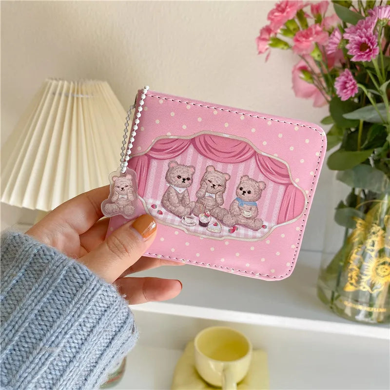 Vintage Bifold Clutch Women's Wallet with Bear Design