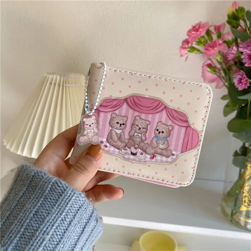 Vintage Bifold Clutch Women's Wallet with Bear Design