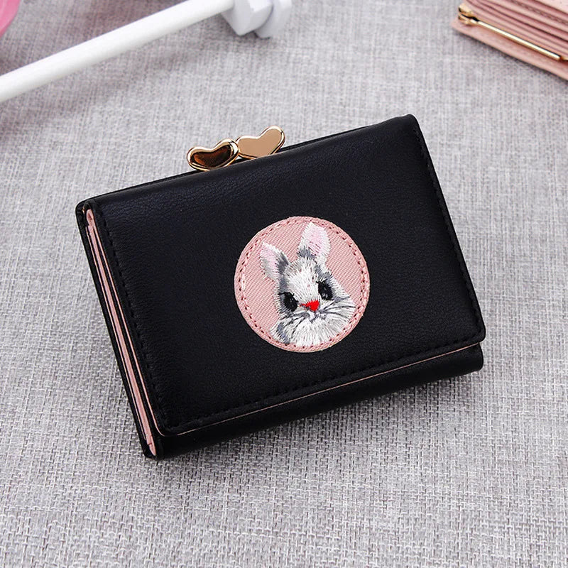 Small Rabbit Wallet Short PU Leather Solid Wallets Portefeuille Female