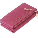 Women Dull Leather Wallet Double Zipper Clutch Purse Wristlet