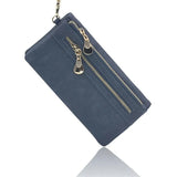 Women Dull Leather Wallet Double Zipper Clutch Purse Wristlet