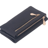 Women Dull Leather Wallet Double Zipper Clutch Purse Wristlet