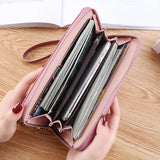 Leaf Print Long Wallet PU Female Purses Zipper Leather Bag