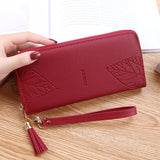 Leaf Print Long Wallet PU Female Purses Zipper Leather Bag