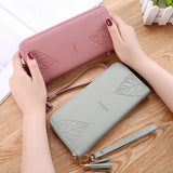 Leaf Print Long Wallet PU Female Purses Zipper Leather Bag