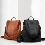 Waterproof Anti-theft Leather Backpack for Women - Multifunction Travel Shoulder