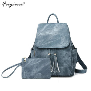 Waterproof Leather Backpacks for Women - 2pc/Set