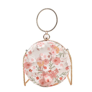 Lace Flower Ring Handbag Round Crossbody Clutch Wedding Evening Bag