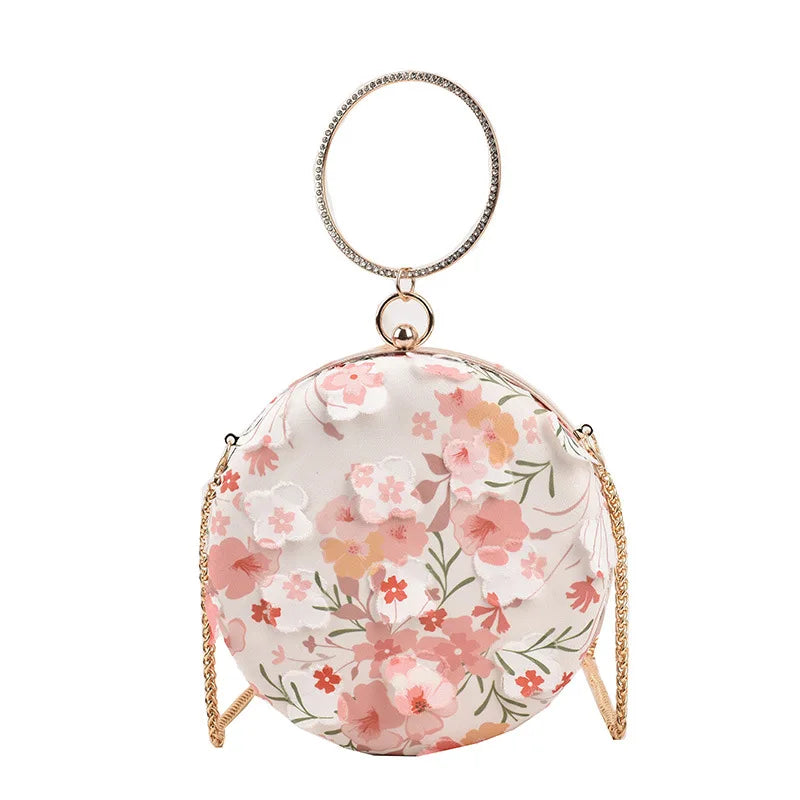 Lace Flower Ring Handbag Round Crossbody Clutch Wedding Evening Bag