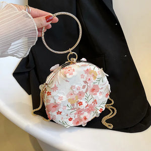 Lace Flower Ring Handbag Round Crossbody Clutch Wedding Evening Bag
