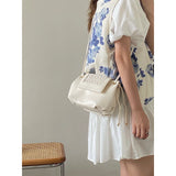 Women Shoulder Bags Style Female Daily Crossbody Bag Pleated Underarm PU Leather