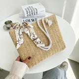 Women Straw Shoulder Bag Large Capacity Stylish Tote Handbag