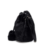 Furry Faux Fur Bucket Drawstring Shoulder Bag with Pom Pom