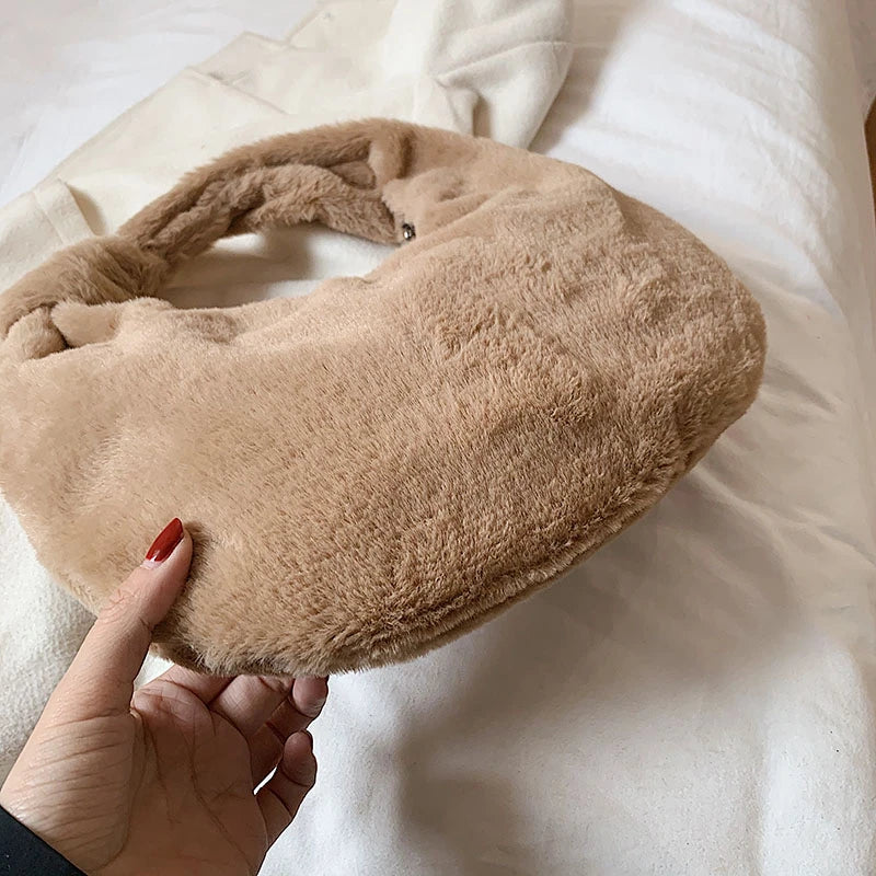 Winter Plush Handbag Vintage Underarm Bag Sac A Main Ladies Hobos Bags